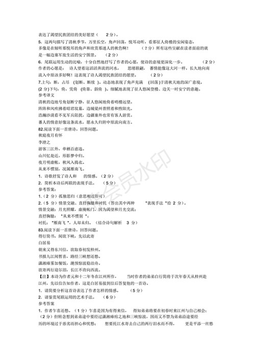 2018年高考古诗词鉴赏训练题100题及答案解析