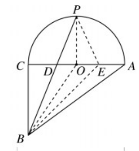 如图，在直角三角形ABC中，∠ACB=90°，CA＝4．点P是半圆弧AC的中点，连接BP，线段BP把图形APCB分成两部分，则这两部分面积之差的绝对值是__