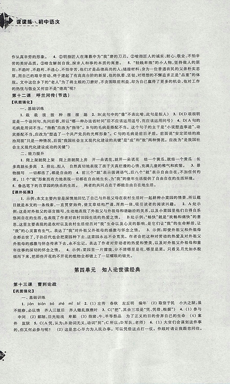 2018年苏教版课课练初中语文九年级下册参考答案 2018年苏教版课课练初中语文九年级下册参考答案