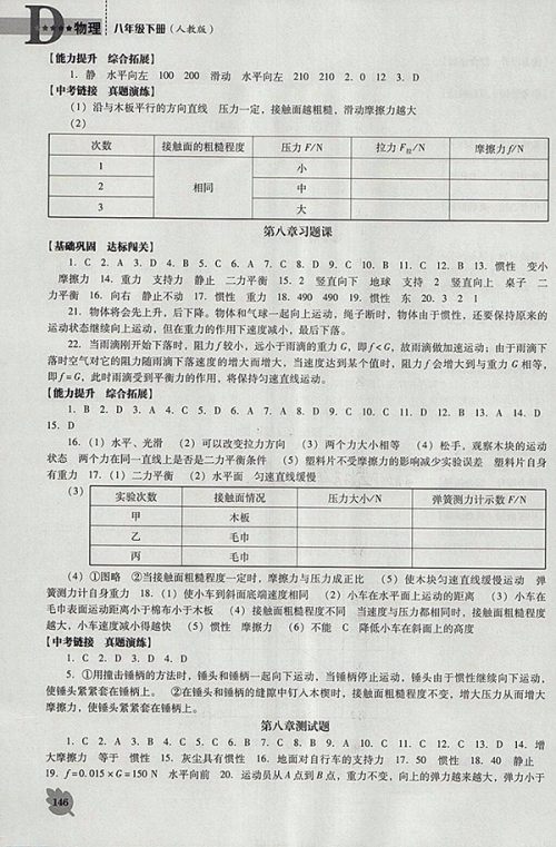 2018年新课程人教版D版生物学能力培养八年级下册参考答案