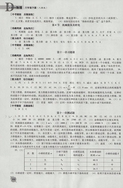 2018年新课程人教版D版生物学能力培养八年级下册参考答案