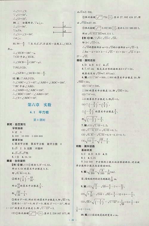 2018年人教版新课标初中同步学习目标与检测数学七年级下册参考答案