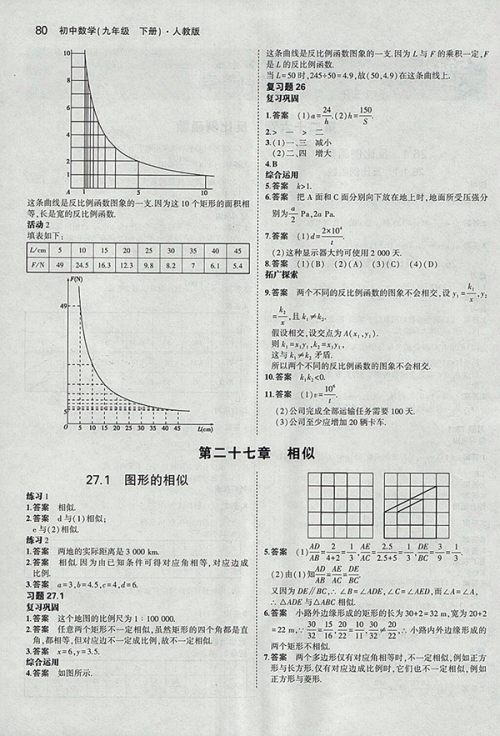最新版义务教育教科书人教版数学九年级下册参考答案 最新版义务教育教科书人教版数学九年级下册参考答案
