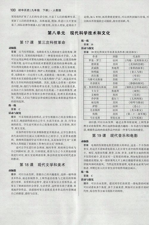 最新版义务教育教科书人教版九年级世界历史下册参考答案 最新版义务教育教科书人教版九年级世界历史下册参考答案
