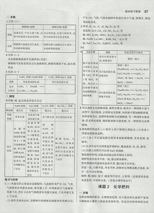 最新版义务教育教科书人教版化学九年级下册参考答案