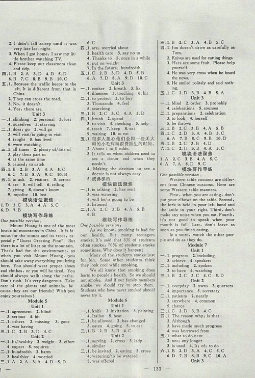 2018年百分学生作业本全能集训外研版英语九年级下册参考答案