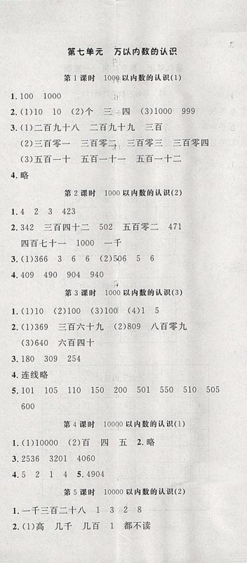2018人教版非常1加1一课一练数学二年级下册参考答案 2018人教版非常1加1一课一练数学二年级下册参考答案