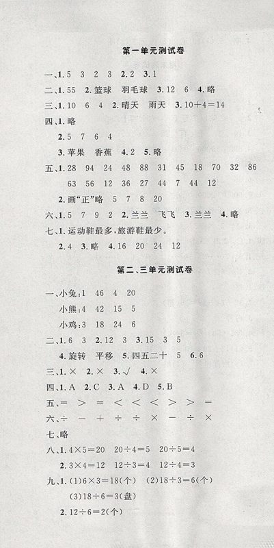 2018人教版非常1加1一课一练数学二年级下册参考答案 2018人教版非常1加1一课一练数学二年级下册参考答案