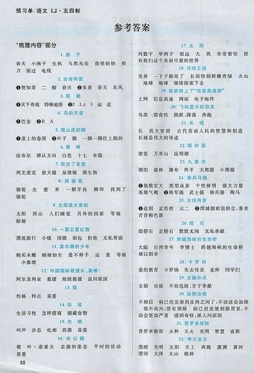 2018年阳光同学课时优化作业五四制山东专版语文三年级下册参考答案