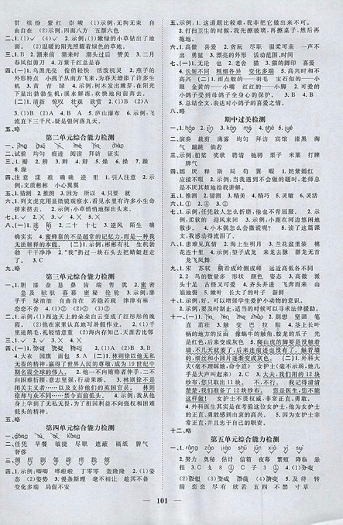 2018年阳光同学课时优化作业五四制山东专版语文三年级下册参考答案