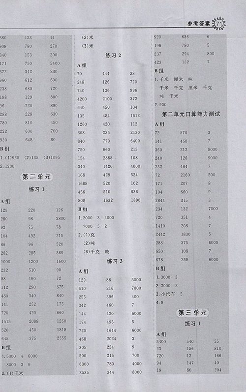 2018苏教版星级口算天天练数学三年级下册参考答案