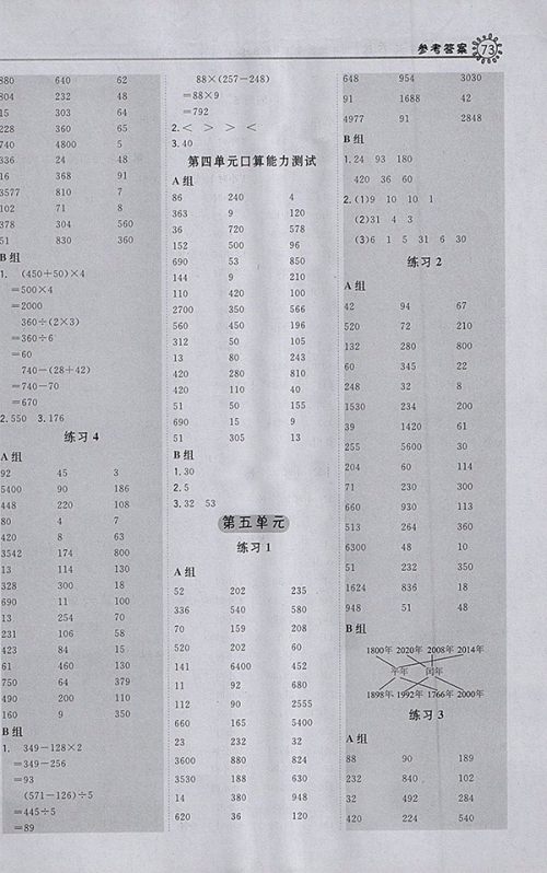 2018苏教版星级口算天天练数学三年级下册参考答案