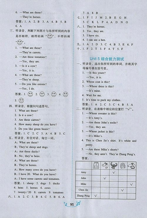 2018人教PEP版百年学典课时学练测英语四年级下册参考答案