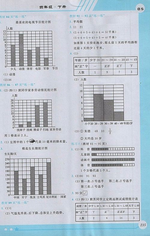 2018北师大版小学数学全程解读四年级下册参考答案