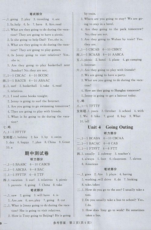 2018年香山状元坊全程突破导练测五年级英语下册参考答案 2018年香山状元坊全程突破导练测五年级英语下册参考答案