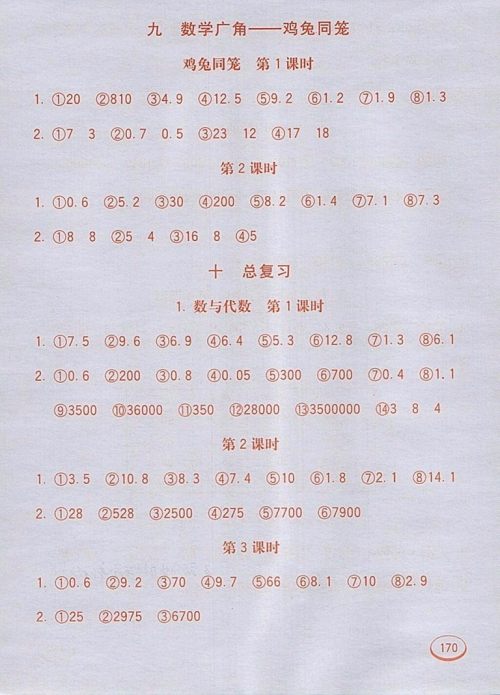 2018人教版七彩口算题卡四年级下册参考答案 2018人教版七彩口算题卡四年级下册参考答案