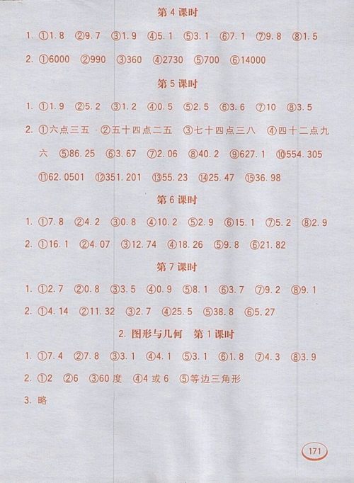 2018人教版七彩口算题卡四年级下册参考答案 2018人教版七彩口算题卡四年级下册参考答案