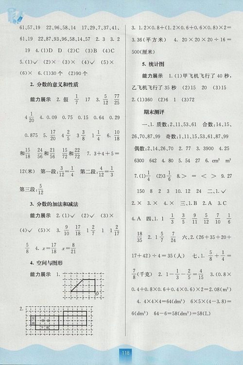 2018年人教版自主学习能力测评五年级数学下册参考答案