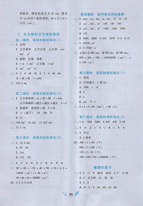 2018年人教版百年学典课时学练测五年级数学下册参考答案