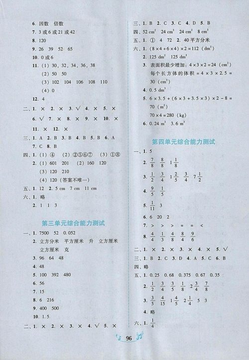 2018年人教版百年学典课时学练测五年级数学下册参考答案