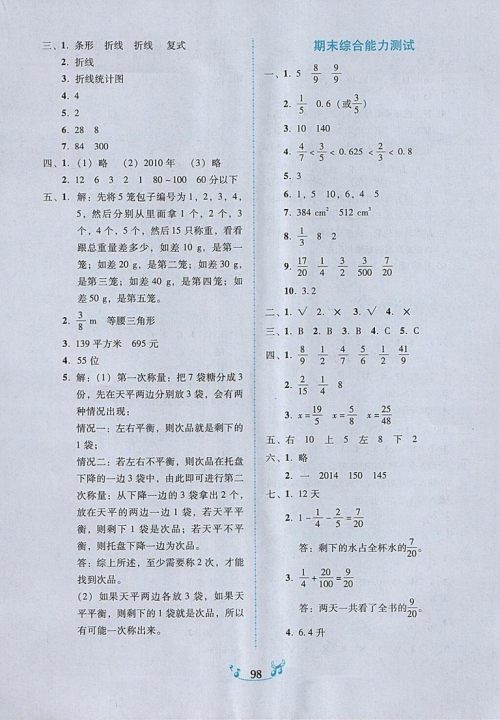 2018年人教版百年学典课时学练测五年级数学下册参考答案