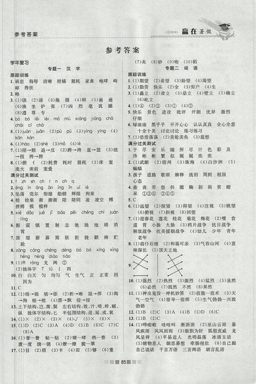 2018年人教版赢在暑假衔接教材5升6语文参考答案