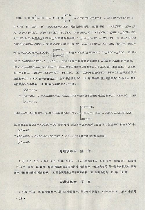 2018北师大版暑假大串联数学七年级参考答案