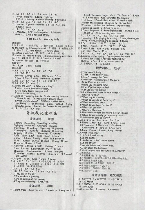 2018年人教版高效A计划期末暑假衔接五年级英语参考答案