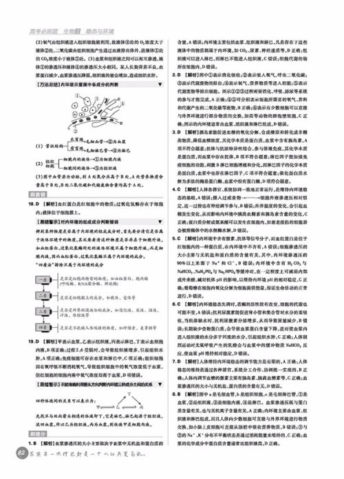 2019高考必刷题生物3稳态与环境参考答案