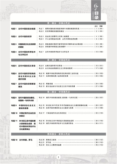 2019高考必刷题历史真题分类训练参考答案