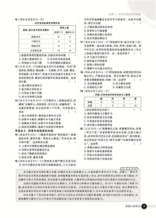 2019高考必刷题历史真题分类训练参考答案