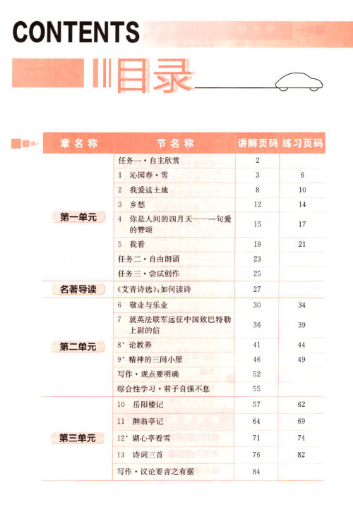 2019年人教版三点一测优等生专用九年级语文上册参考答案