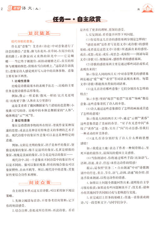 2019年人教版三点一测优等生专用九年级语文上册参考答案