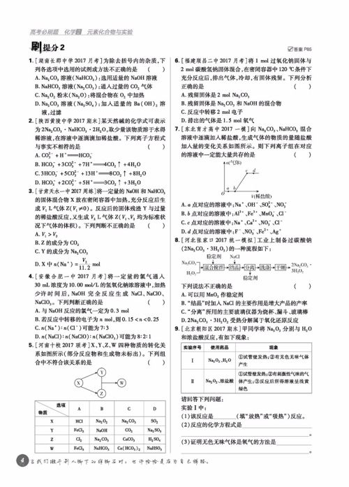 2019高考必刷题化学2元素化合物参考答案 2019高考必刷题化学2元素化合物参考答案
