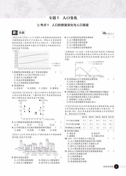 2019高考必刷题地理2人文地理参考答案