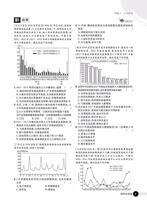 2019高考必刷题地理2人文地理参考答案