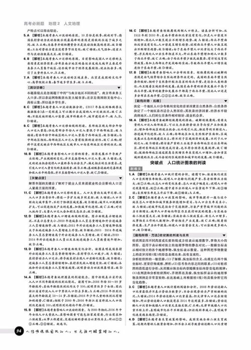 2019高考必刷题地理2人文地理参考答案