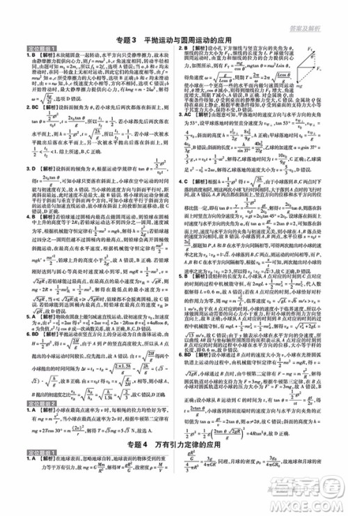 2019高考必刷题分题型强化物理参考答案 2019高考必刷题分题型强化物理参考答案