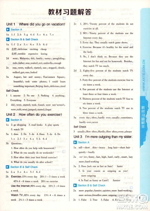 2019新版王后雄课堂完全解读八年级上册英语参考答案 2019新版王后雄课堂完全解读八年级上册英语参考答案