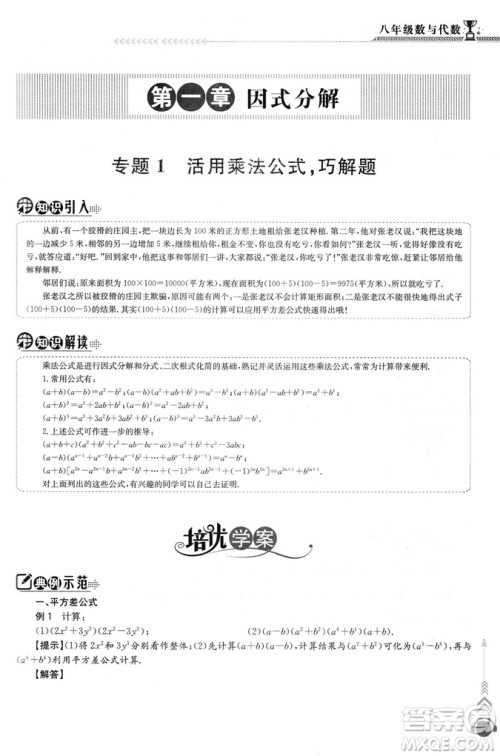 2018版启东培优微专题八年级数与代数参考答案 2018版启东培优微专题八年级数与代数参考答案