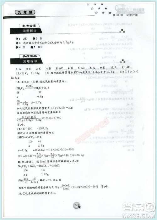第三版精英化学大视野九年级参考答案