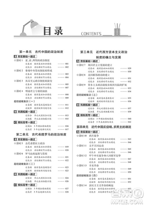 2019人教版一遍过高中历史必修1参考答案