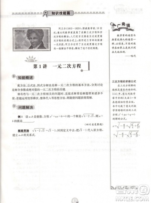 第三版精英数学大视野九年级参考答案