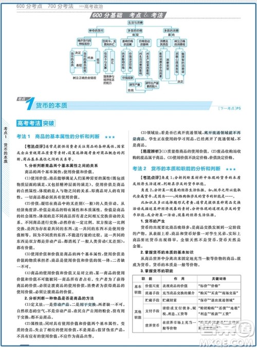 2019新版600分考点700分考法A版高考政治参考答案