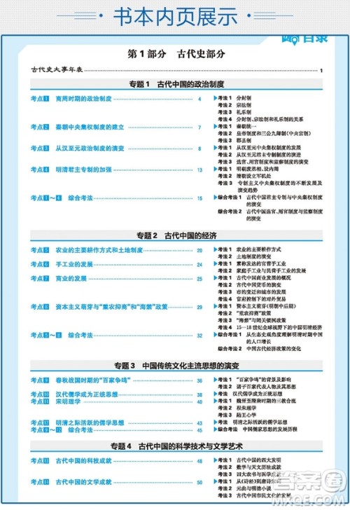  2019新版高考历史A版600分考点700分考法参考答案