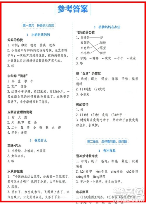 2018年小桔豆人教版小学语文同步拓展阅读二年级上册参考答案 2018年小桔豆人教版小学语文同步拓展阅读二年级上册参考答案