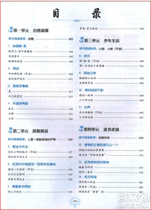 2018年人教版中学语文同步拓展阅读九年级上册参考答案