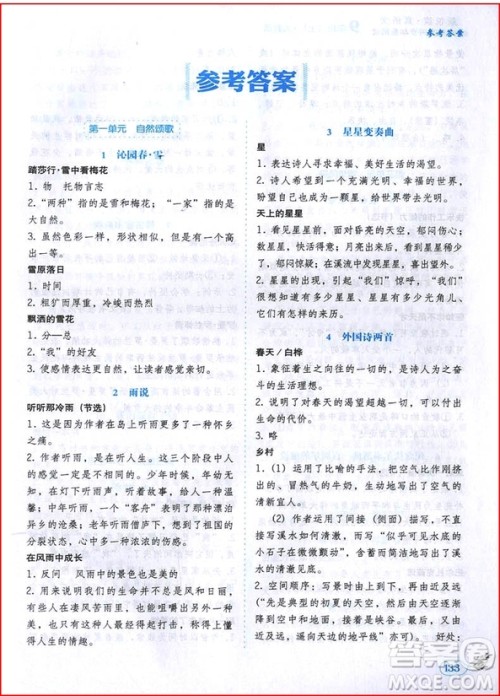 2018年人教版中学语文同步拓展阅读九年级上册参考答案