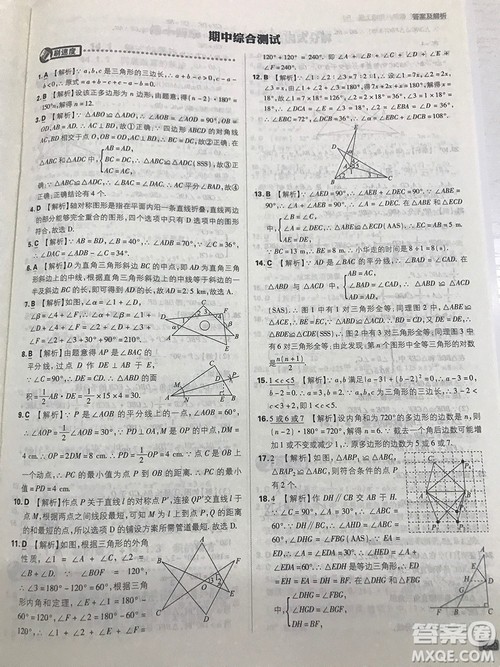 2019初中必刷题理想树八年级上册人教版数学参考答案