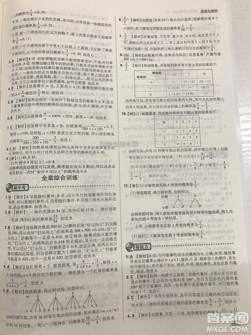 人教版九年级数学上册初中必刷题2019版最新答案详解
